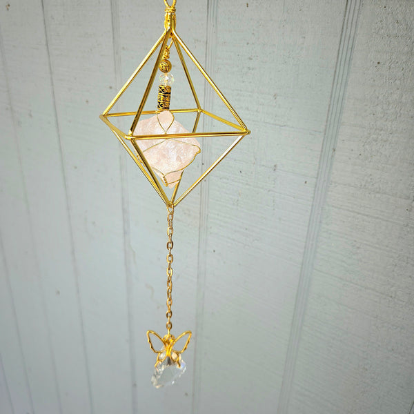 Geometric Crystal Suncatcher // single stone with Iridescent bead