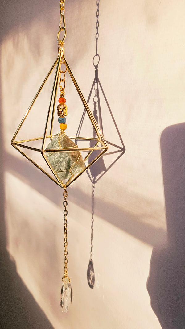 Geometric Crystal Suncatcher // single stone with Iridescent bead