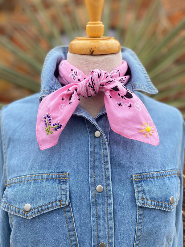 Embroidered Texas Bluebonnet Bandana