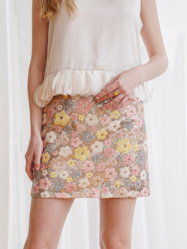 Blossoming Sequin Mini Skirt