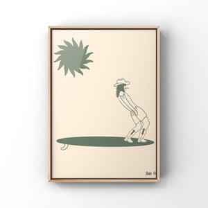 Sunny Surfing Cowboy Art Print - 1