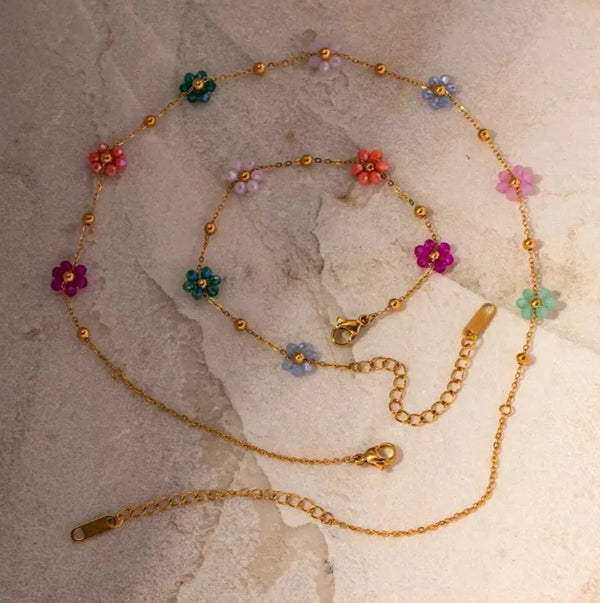 Colorful beaded Gold necklace  - 1