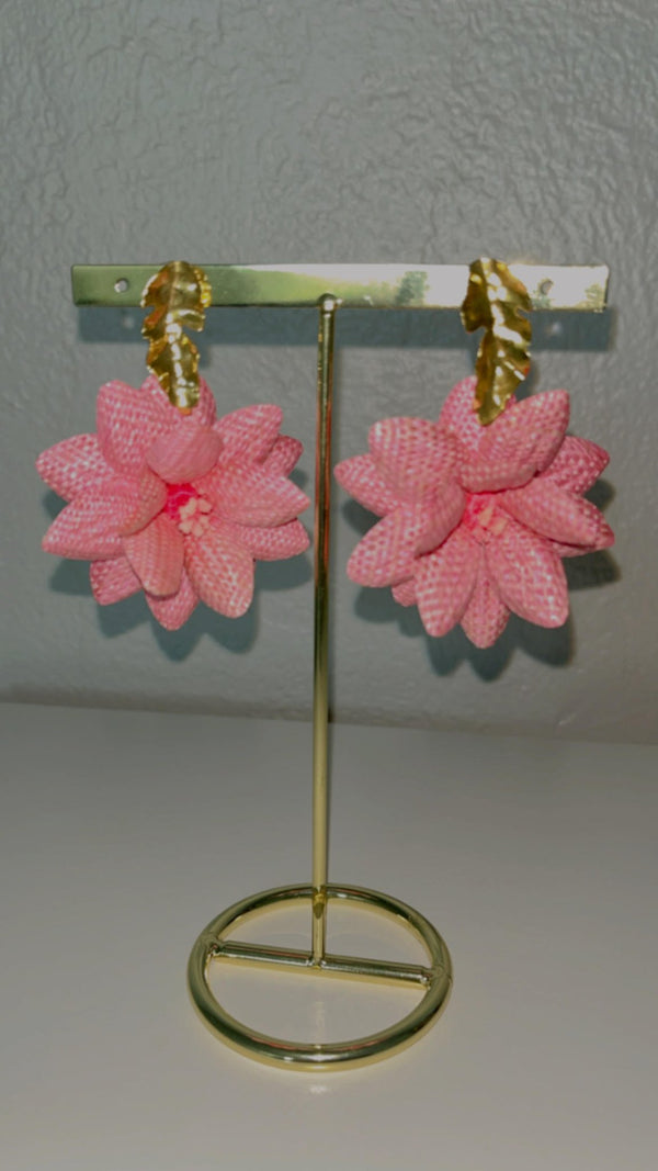 Lotus banana fiber earrings-Pink - 2