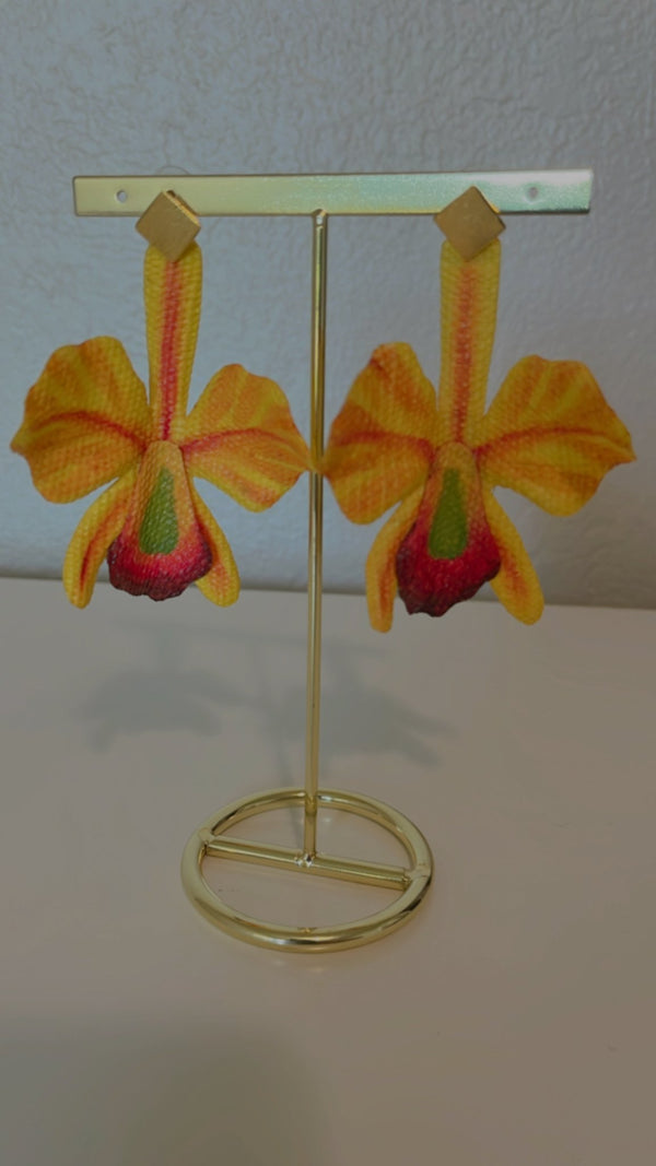 Cattleya Orchid Earrings - Handcrafted from Banana Fiber - 1