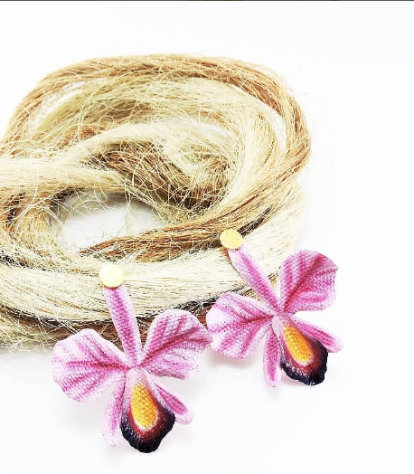 Cattleya Orchid Earrings - Handcrafted from Banana Fiber - 4