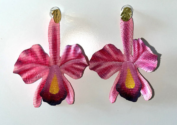 Cattleya Orchid Earrings - Handcrafted from Banana Fiber - 6