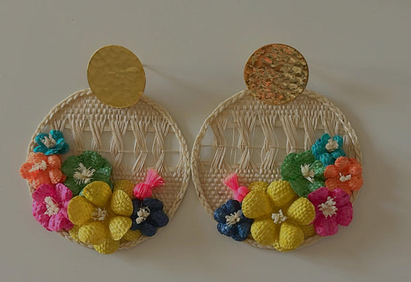 Floral Harmony Banana Fiber Earrings-Multicolored - 3