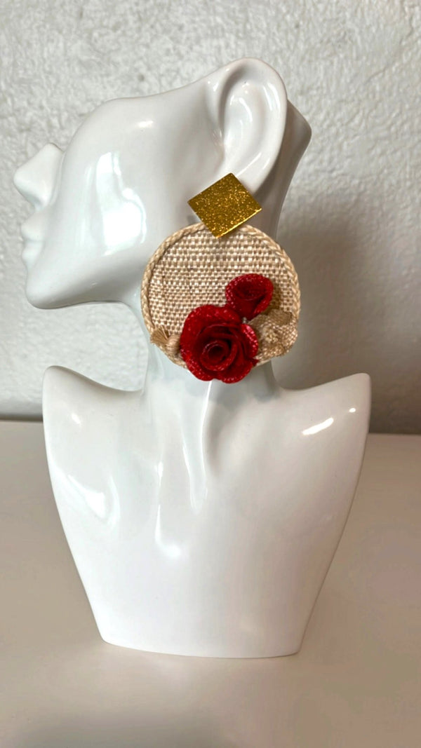 Roses with base banana fiber earrings - 1