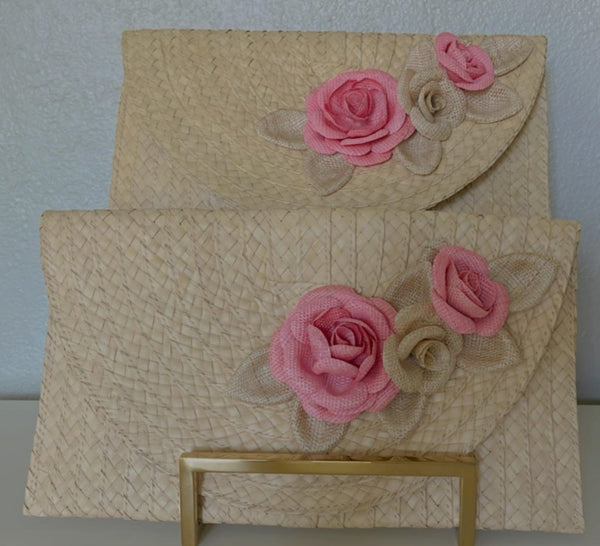 Trio Roses with leaves Clutch-Banana fiber. - 3