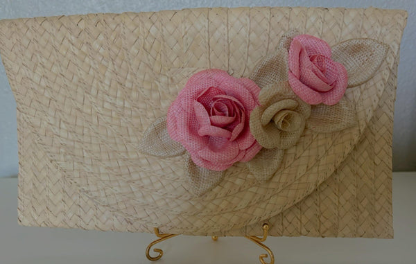 Trio Roses with leaves Clutch-Banana fiber. - 4