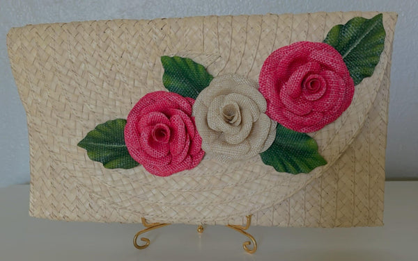 Trio Roses with leaves Clutch-Banana fiber. - 7