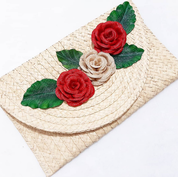 Trio Roses with leaves Clutch-Banana fiber. - 6