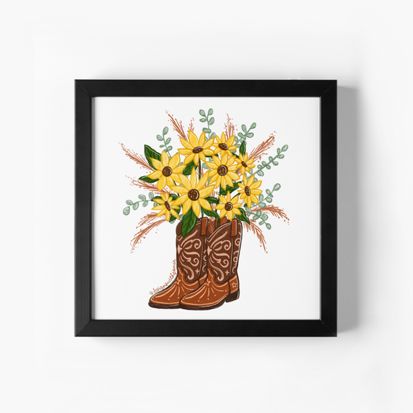 Sunflower Cowboy Boots Art Print - 1