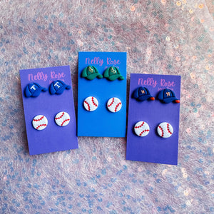 Baseball and Cap Clay Stud Earrings  - 1