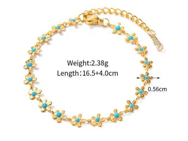 Turquoise and gold flower bracelet  - 2