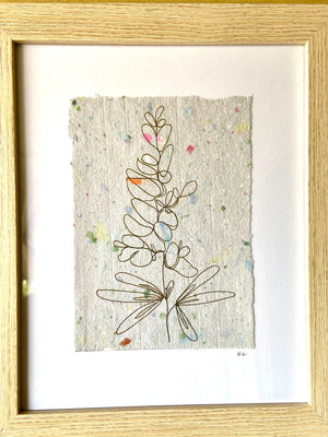 Framed Bluebonnet Line Drawing on Handmade Paper - 1