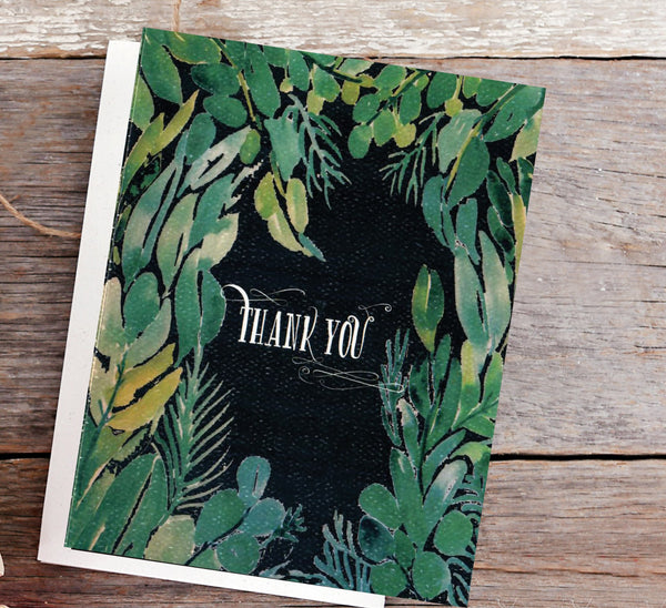 Lush foliage and black- Thank you greeting card - 1