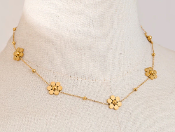 Gold Flower Chain Necklace - 2