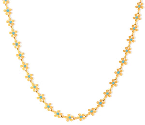 Turquoise and Gold Flower Necklace   - 1