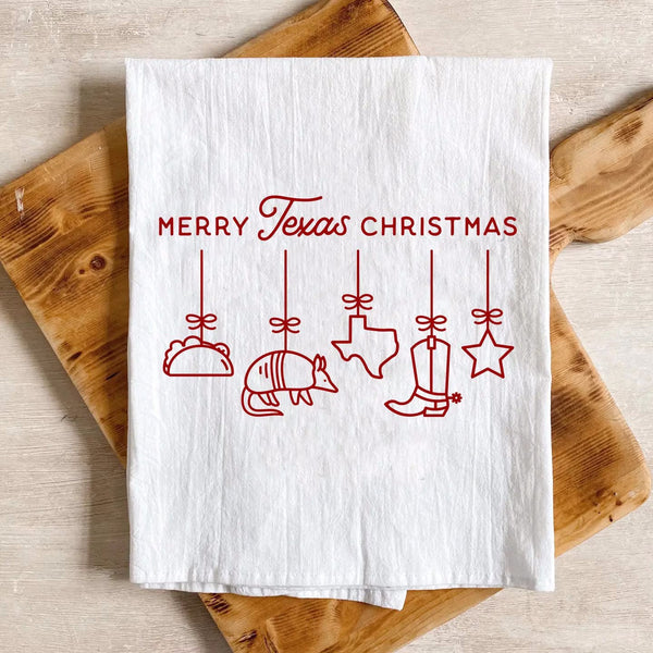 Texas Christmas Ornaments Flour Sack Tea Towel - 1