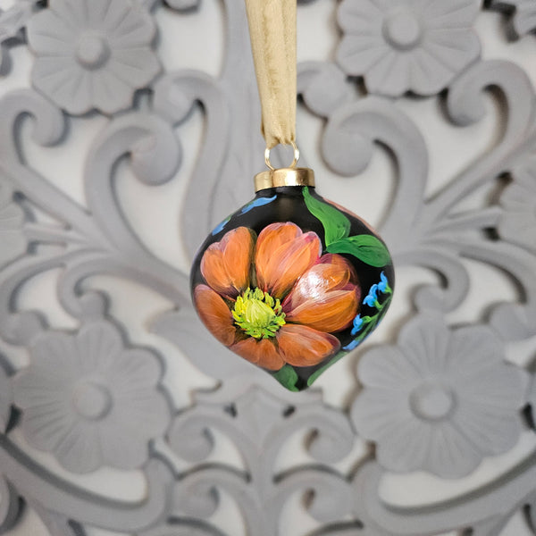 Dark Floral Handpainted Ornament - 4