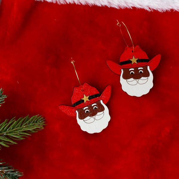 Black Cowboy Santa Hoop Earrings - 1