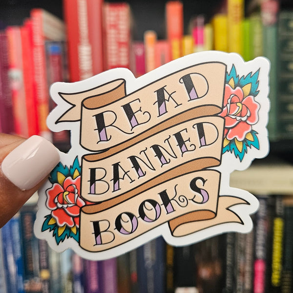 Read Banned Books Rose Tattoo Sticker - 1