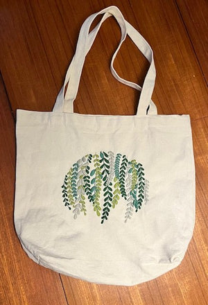 Earth & Needle Embroidered Tote with Green Vines - 1