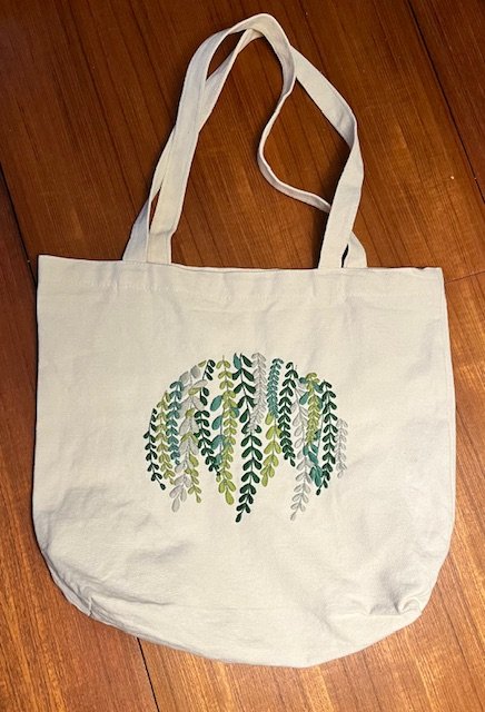 Earth & Needle Embroidered Tote with Green Vines - 1