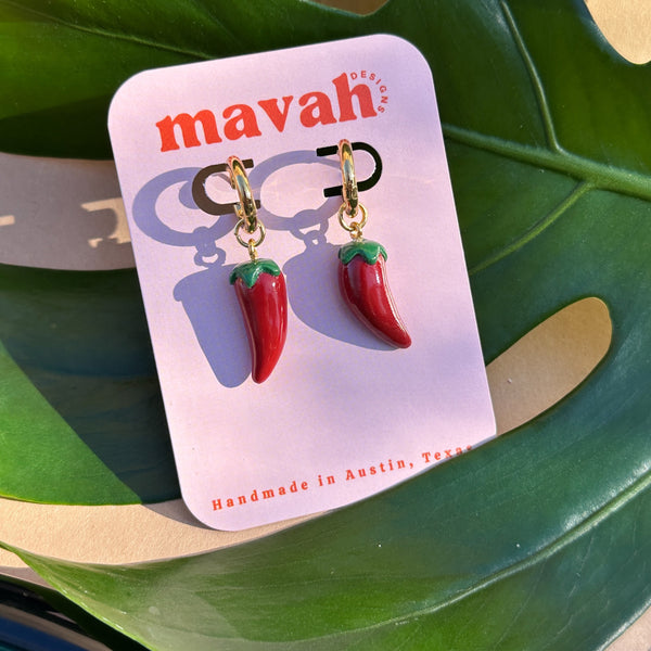 Chili Pepper Charm Huggie Earrings - 1