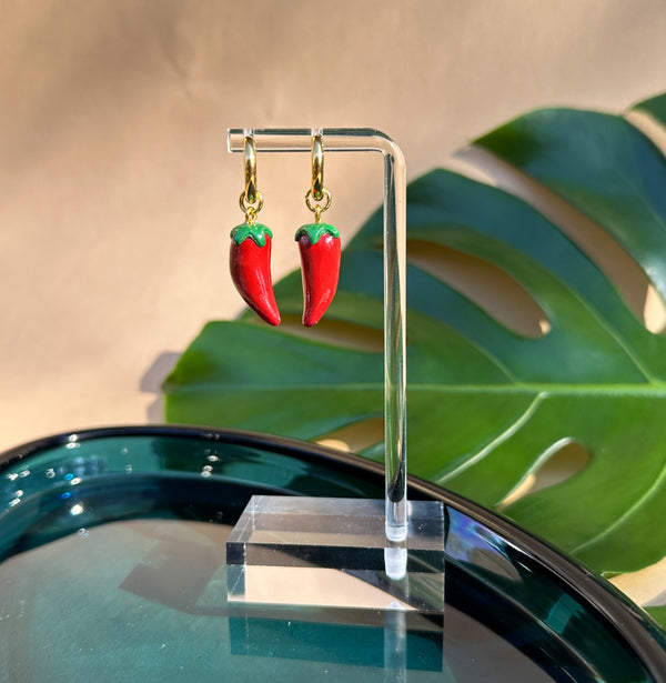 Chili Pepper Charm Huggie Earrings - 2