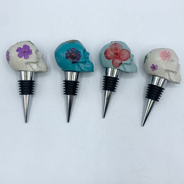 Skull Wine Stopper - Floral Accent - 1