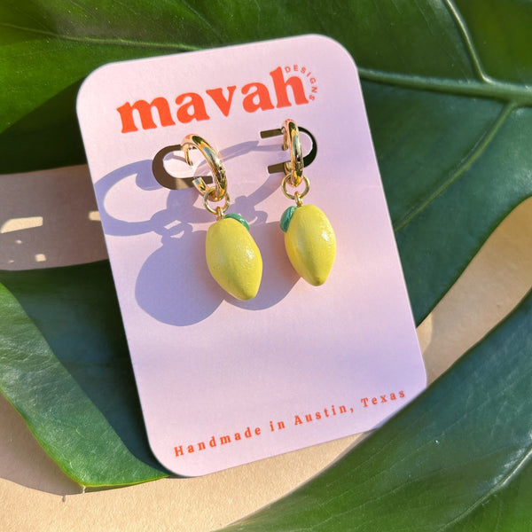 Lemon Charm Huggie Earrings - 2