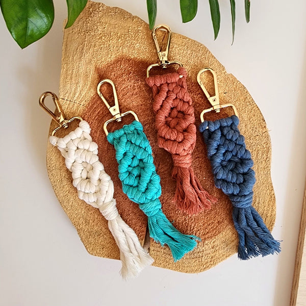 Handmade Macrame Cotton Keychain Charm with Golden Clasp - 1