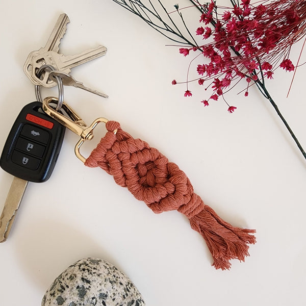 Handmade Macrame Cotton Keychain Charm with Golden Clasp - 9