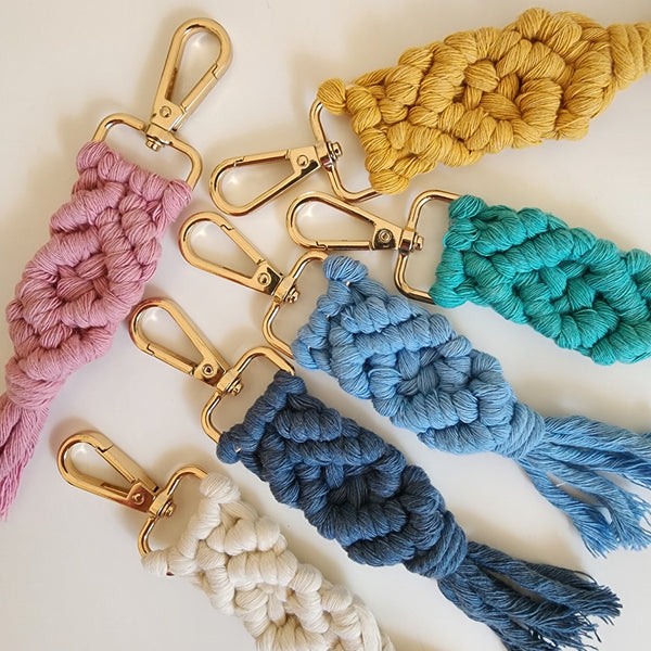 Handmade Macrame Cotton Keychain Charm with Golden Clasp - 10