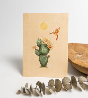 Cactus and Hummingbird Art Print - 1