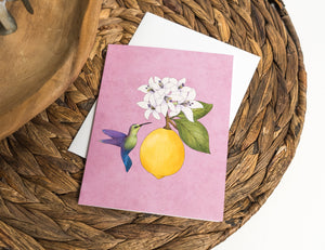 Hummingbird and Lemon Fruit Greeting Card - 1