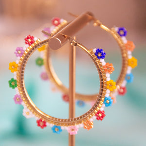 Flowers Multicolor Beaded Hoops - 1