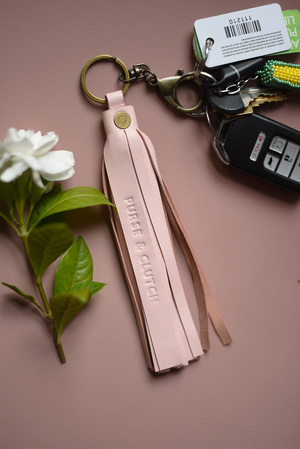 Pink Leather Tassel Keychain - 1