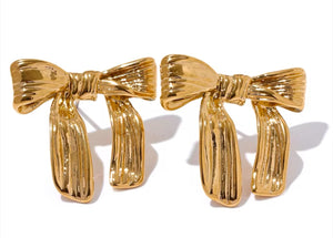 Chunky Gold Bow Earrings  - 1