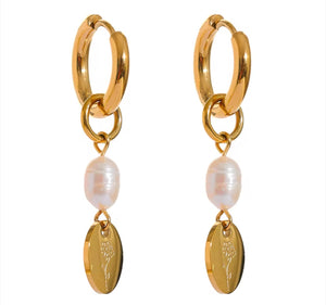 Pearl + flower dangle earrings  - 1