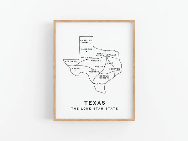 Texas Map Art Print