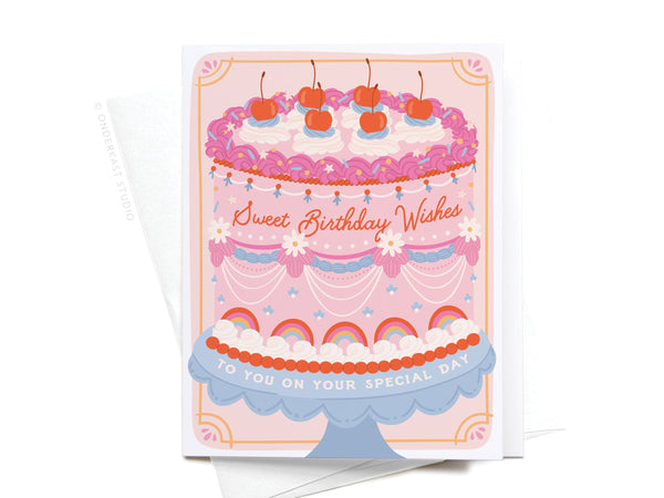 Sweet Birthday Wishes Retro Cake Greeting Card - RS