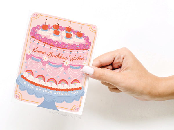 Sweet Birthday Wishes Retro Cake Greeting Card - RS