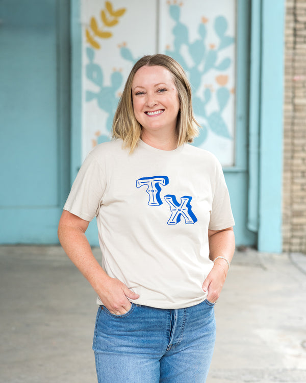 Texas "TX" Tee - Cream & Cobalt