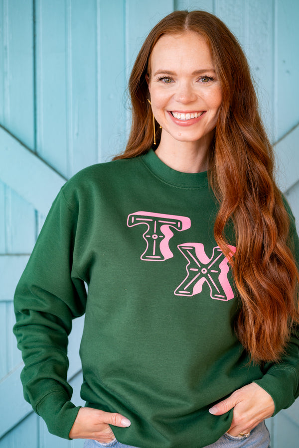 TX Sweatshirt- Green and Pink