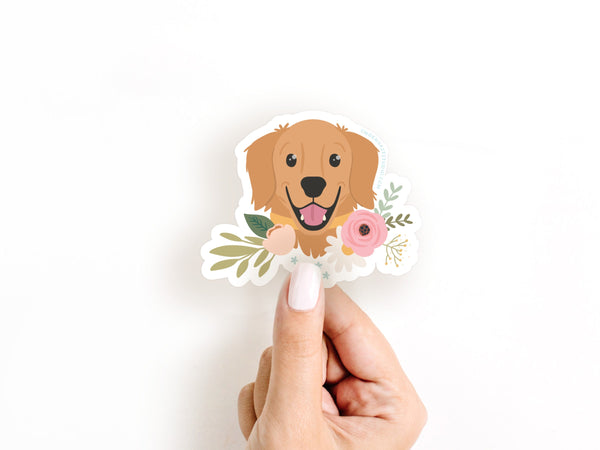 Golden Retriever Floral Sticker