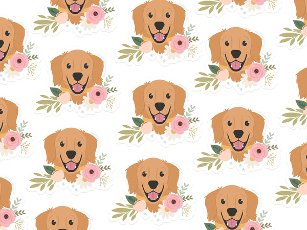 Golden Retriever Floral Sticker