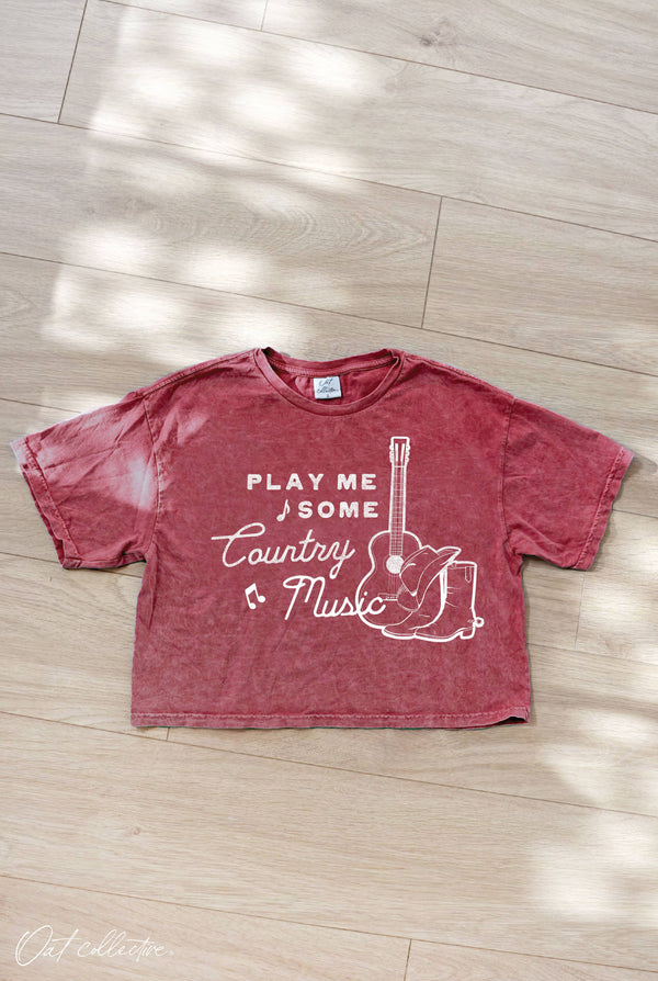 Play Me Some Country Music Cropped Mineral Graphic Top